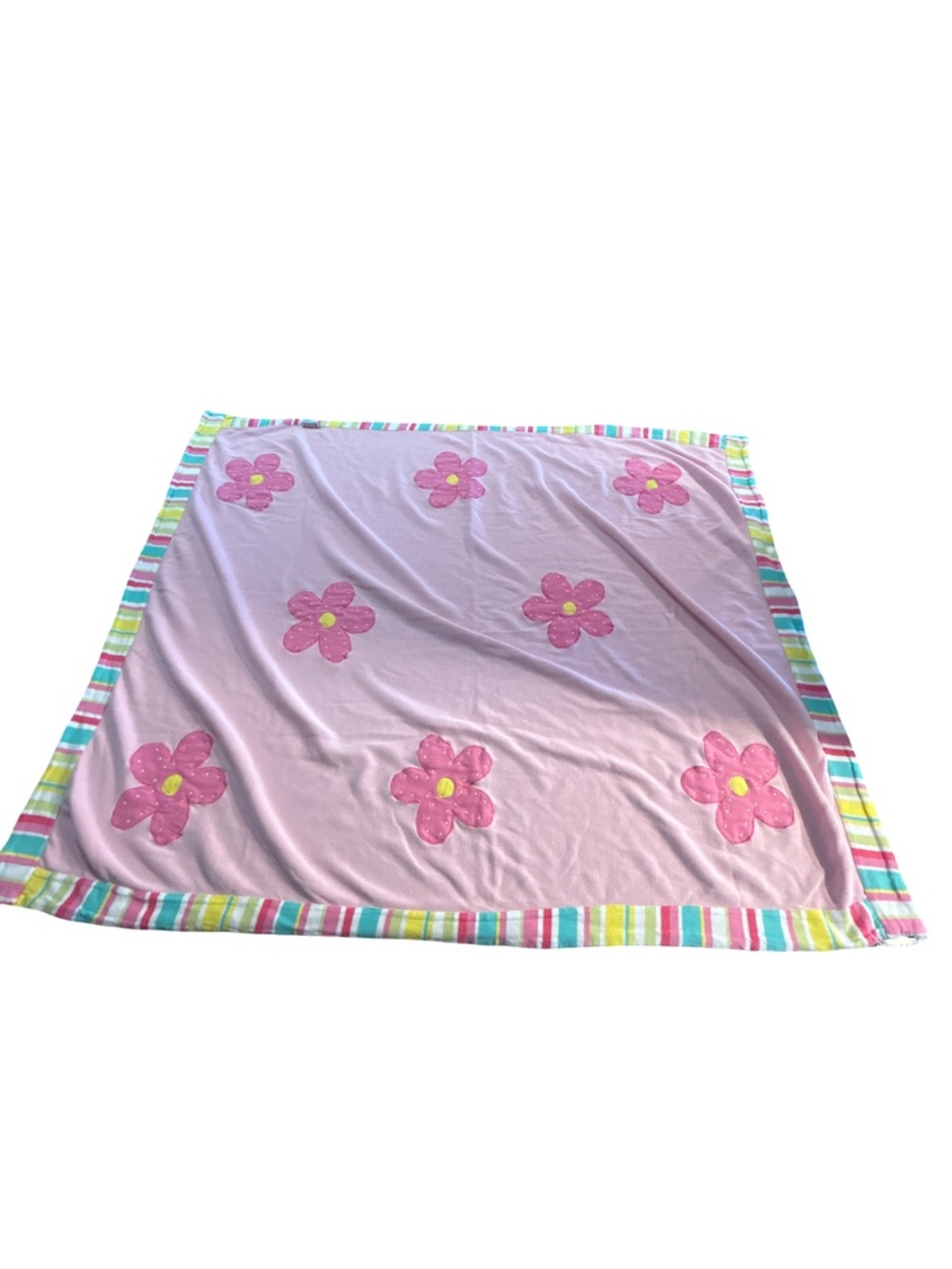 Freckles Baby Blanket Pink Floral Cotton Striped Trim Nursery Blanket